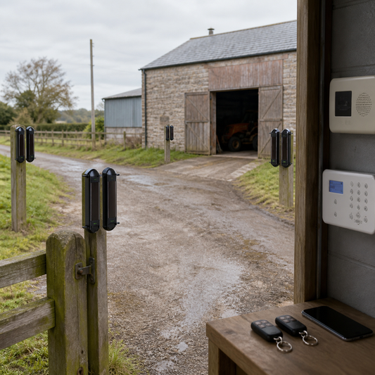 Rural Secure Four-Beam 4G Perimeter System installed around a farm