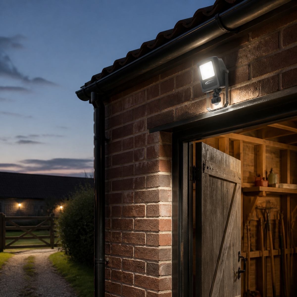 Rural Secure MotionGuard 20W PIR Security Light installed on a workshop