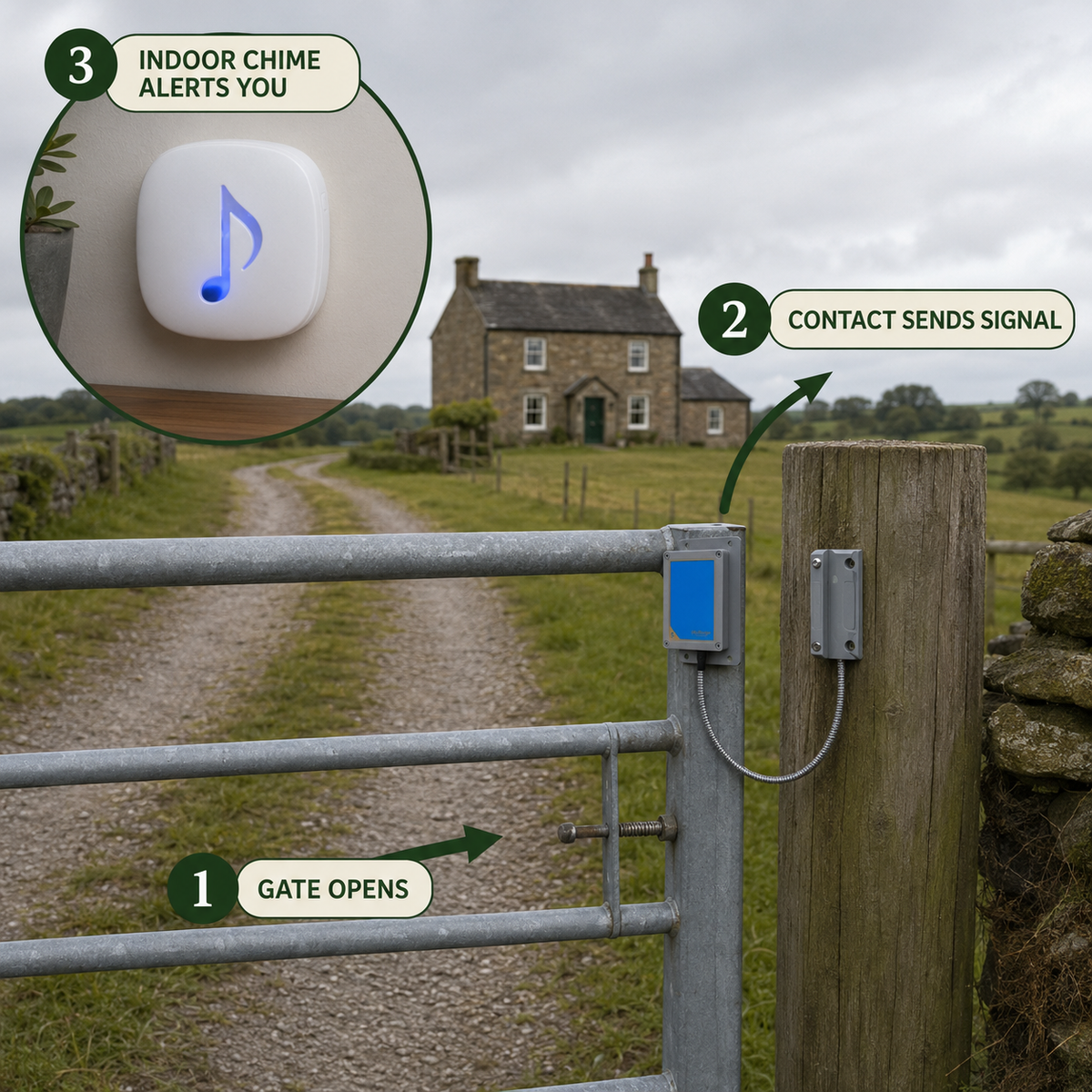 How the Rural Secure 300m Wireless Gate Alert works
