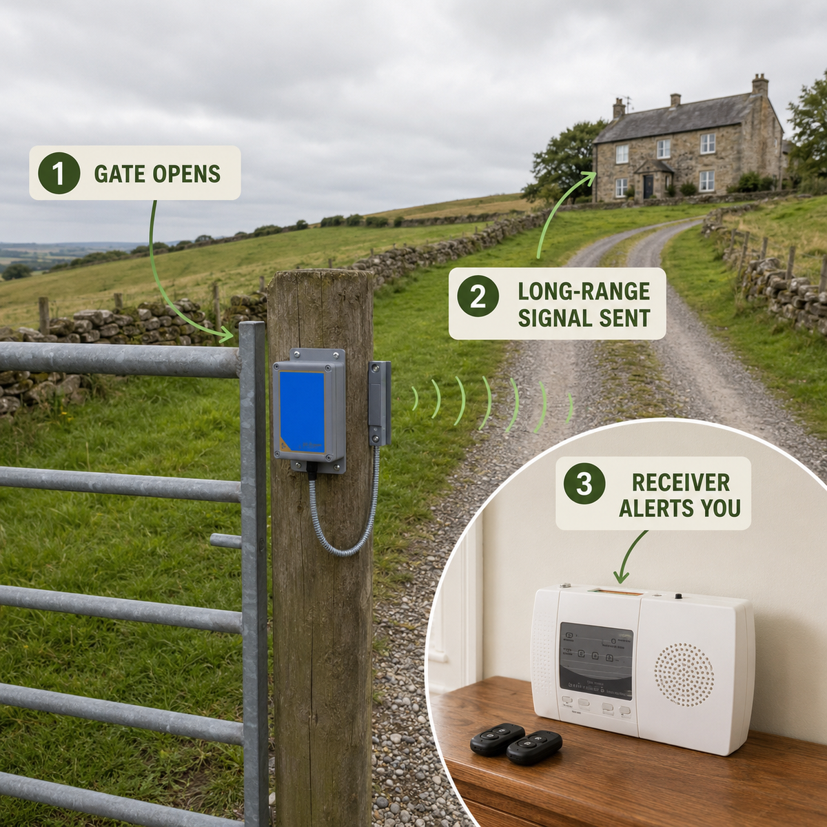 How the Rural Secure 900m Wireless Gate Alert works