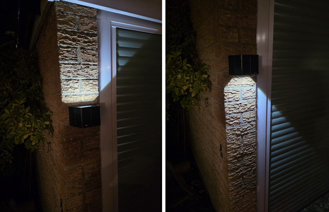 Aptrix solar wall light showing up and down illumination