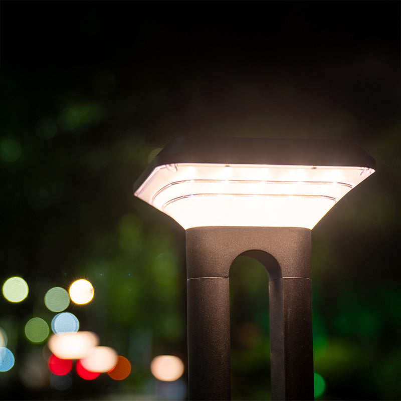 Arc solar path light illuminated head close-up