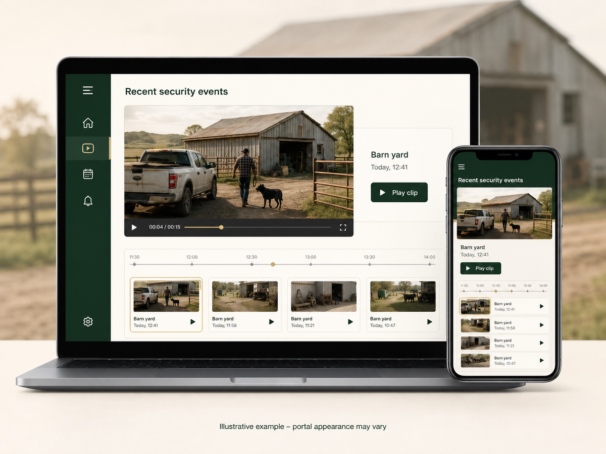 Illustrative security event clips reviewed through the camera portal