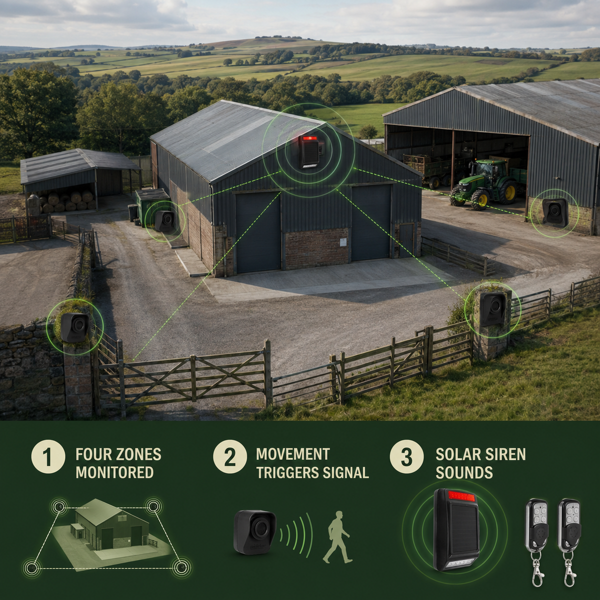 How the Rural Secure Four-PIR Alarm with Solar Siren works