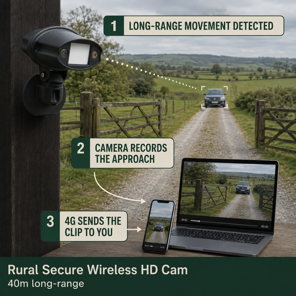 How the Rural Secure Wireless HD Cam 40m works