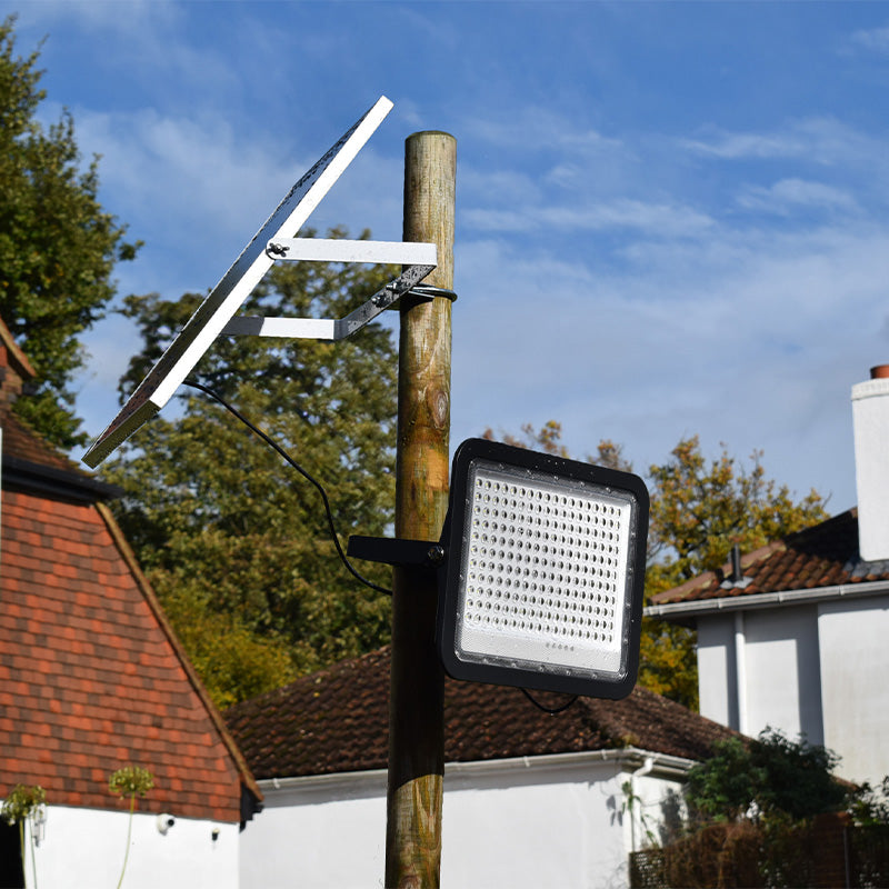 Heliosol solar floodlight mounted on a timber post