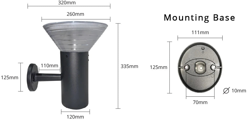 Olympia Pro solar wall light dimensions