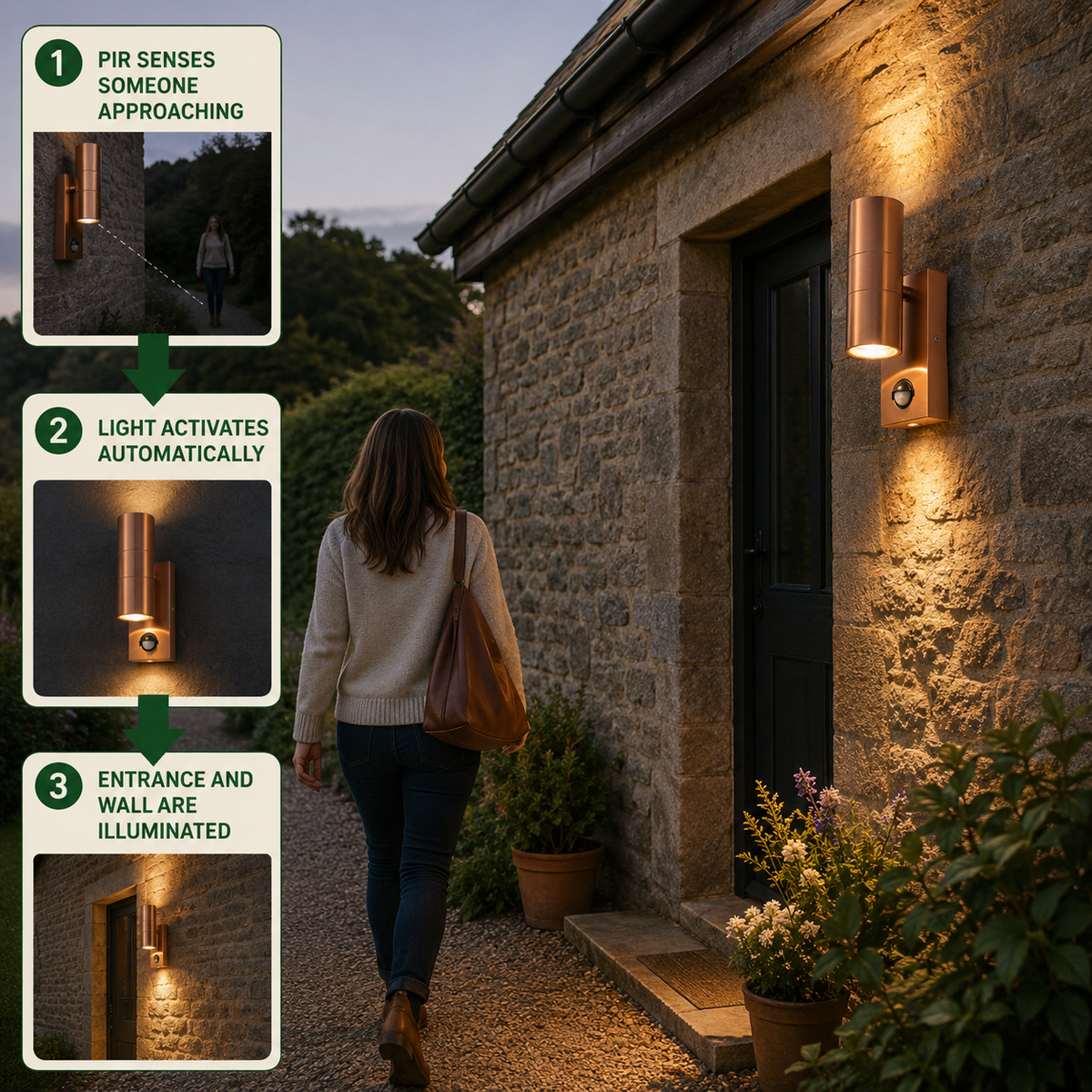 How the Rural Secure PorchGuard Copper PIR Wall Light works