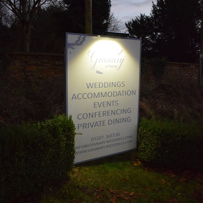 Signa solar light illuminating rural property signage at night