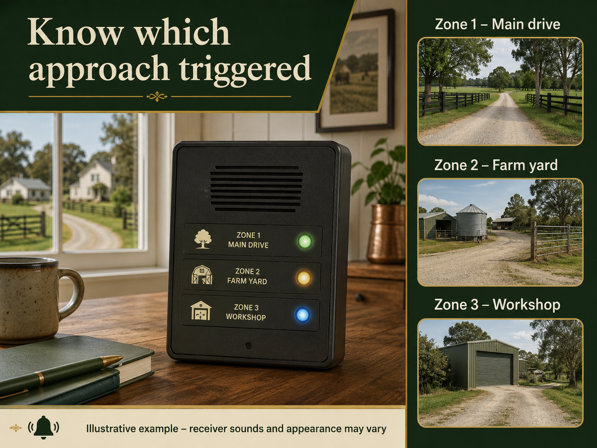 Illustrative receiver identifying which of three monitored approaches triggered