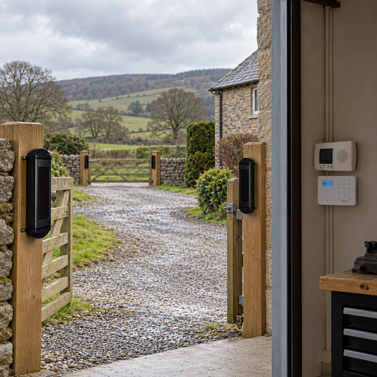 Rural Secure Two-Pair 4G Perimeter Kit with two beam pairs installed at a rural property