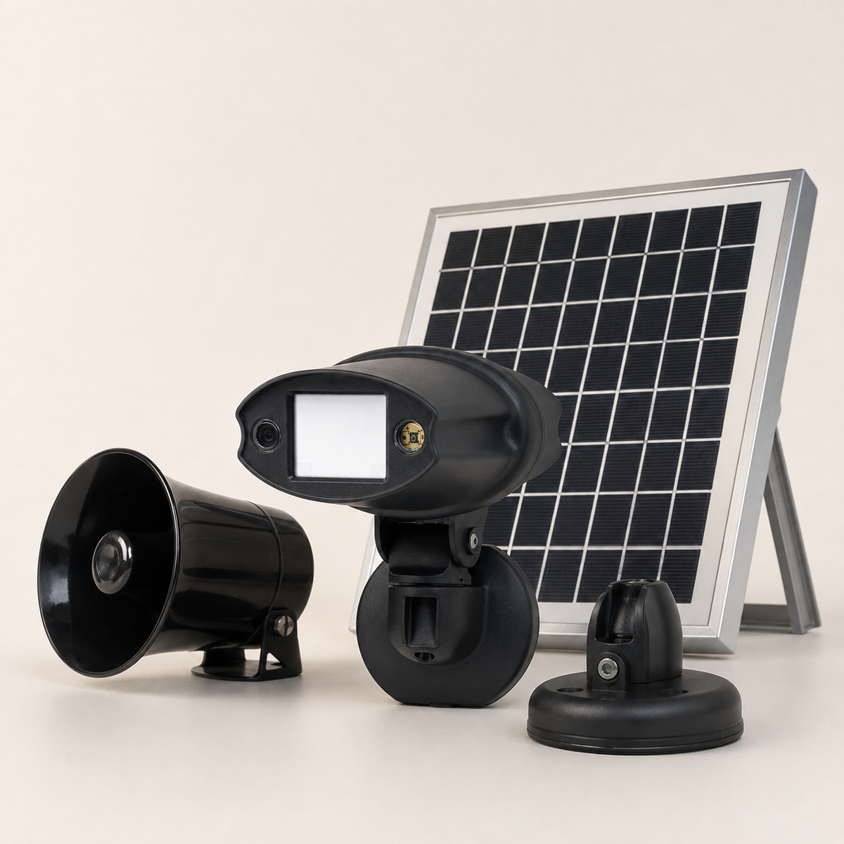 Rural Secure Wireless HD Cam complete off-grid kit with solar panel horn speaker and magnetic mount